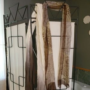 TWO brown/cream scarves